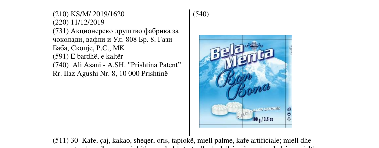 Zëri i markës Bela Menta në buletin