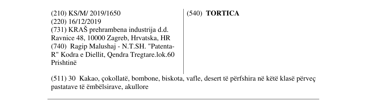 Zëri i markës TORTICA në buletin
