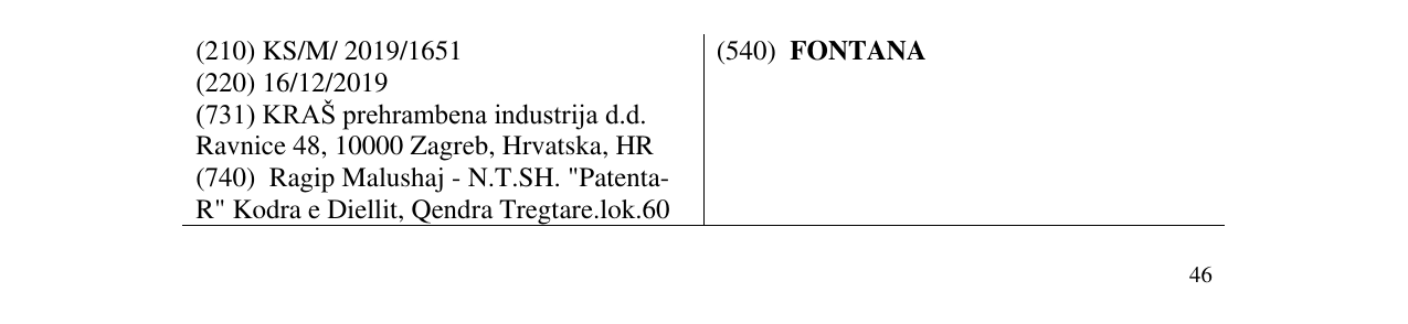 Zëri i markës FONTANA në buletin