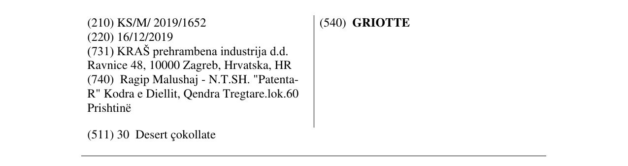 Zëri i markës GRIOTTE në buletin