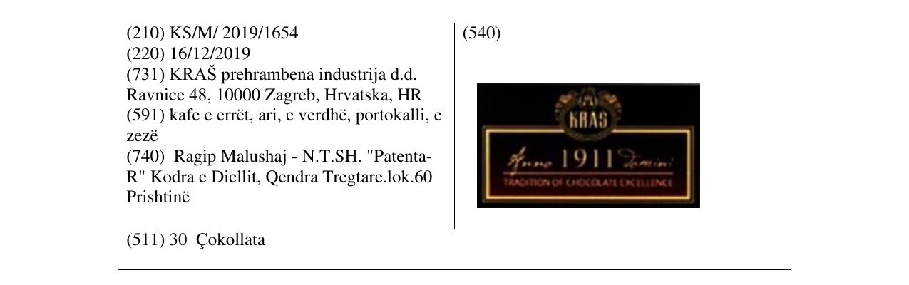 Zëri i markës KRAS 1911 në buletin