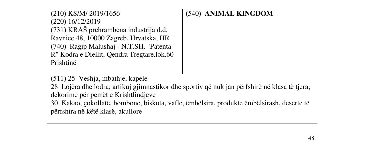 Zëri i markës ANIMAL KINGDOM në buletin