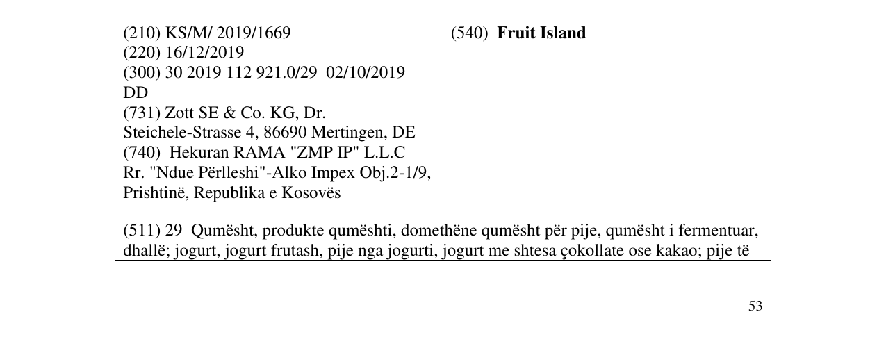 Zëri i markës Fruit Island në buletin