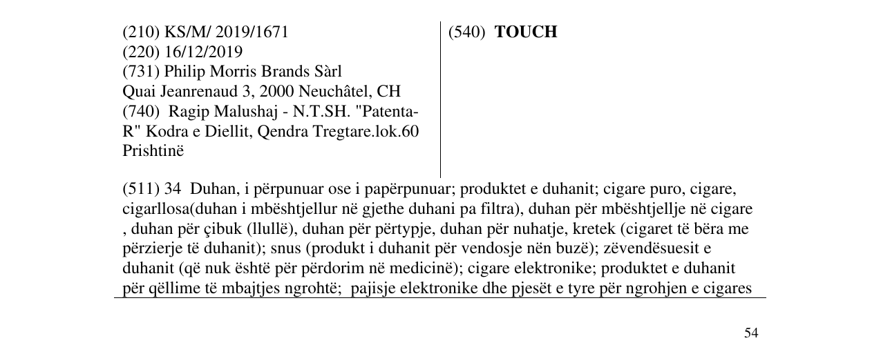 Zëri i markës TOUCH në buletin
