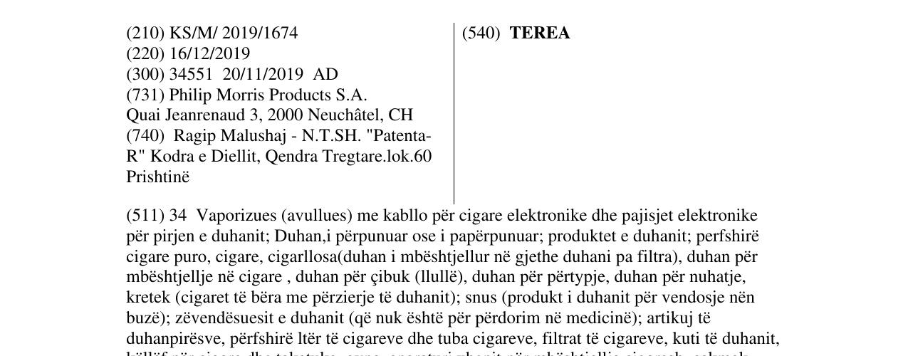 Zëri i markës TEREA në buletin