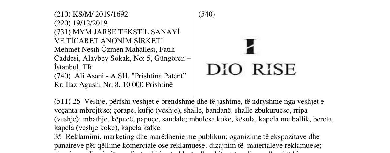 Zëri i markës I DIO RISE në buletin