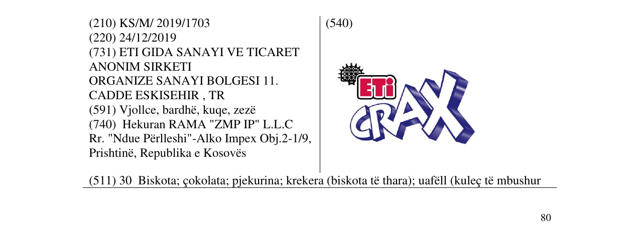 Zëri i markës ETI CRAX në buletin