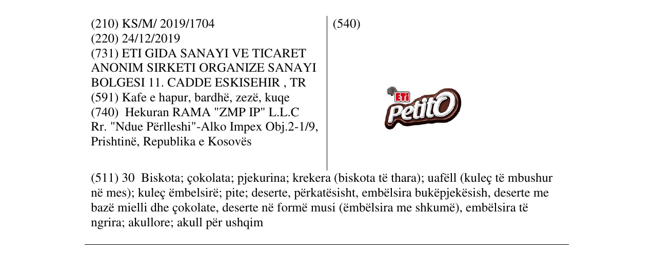 Zëri i markës ETI Petito në buletin