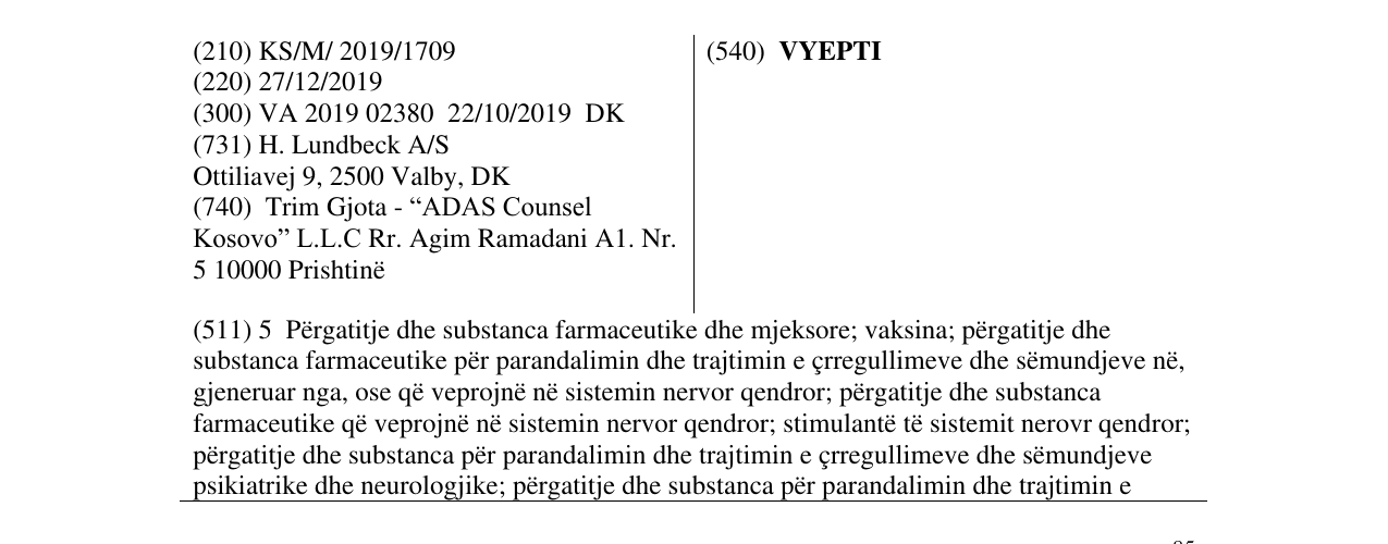Zëri i markës VYEPTI në buletin