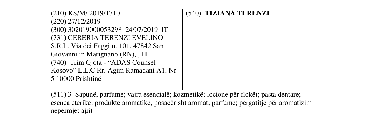 Zëri i markës TIZIANA TERENZI në buletin