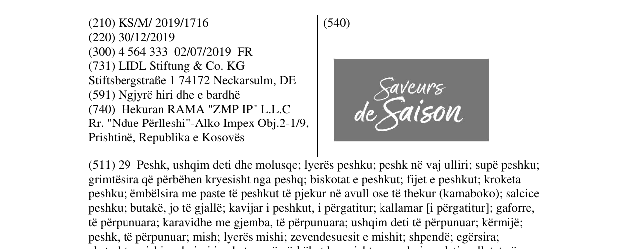Zëri i markës Saveurs de Saison në buletin