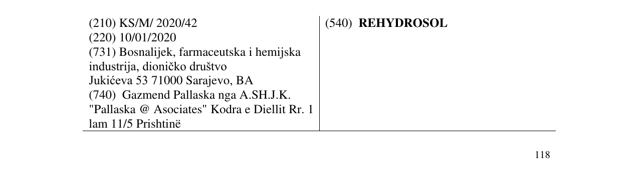 Zëri i markës REHYDROSOL në buletin