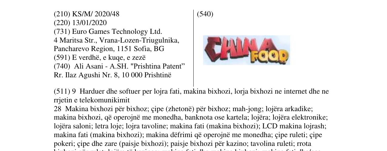Zëri i markës CHINA FOOD në buletin