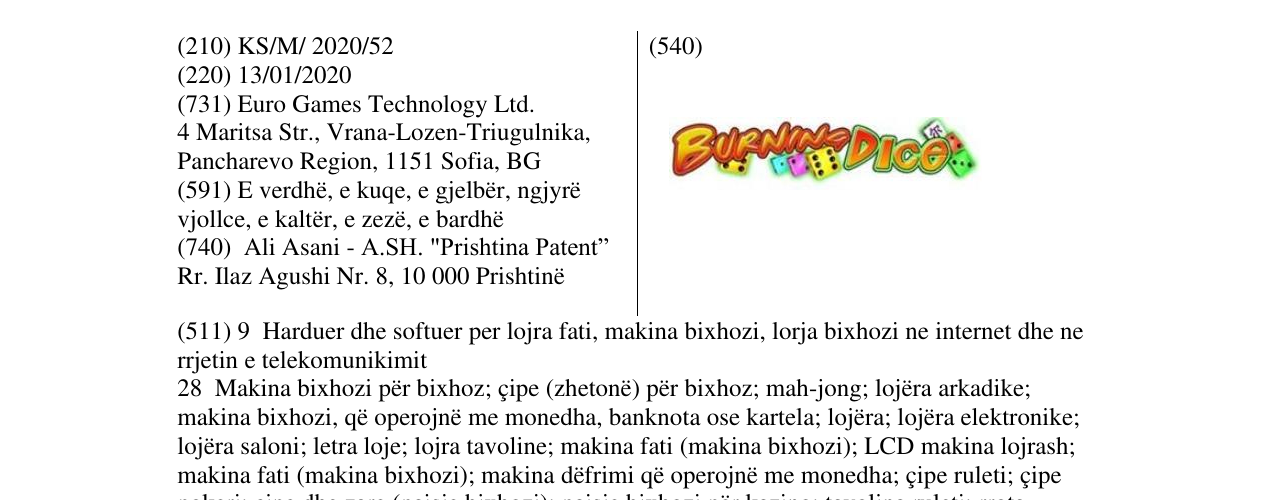 Zëri i markës BURNING DICE në buletin