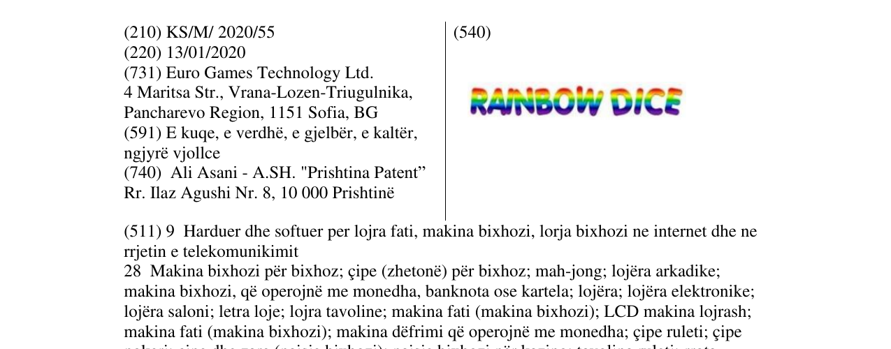 Zëri i markës RAINBOW DICE në buletin