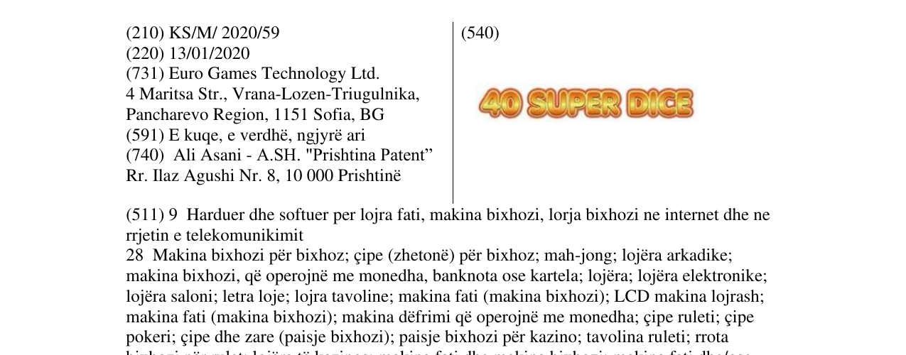 Zëri i markës 40 SUPER DICE në buletin