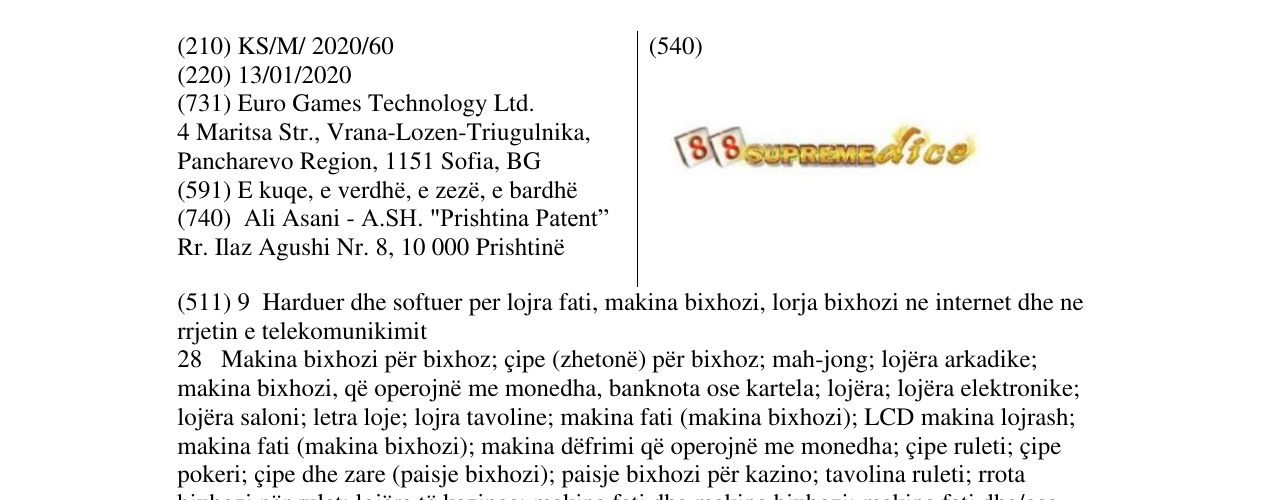 Zëri i markës 88 Supreme Dice në buletin