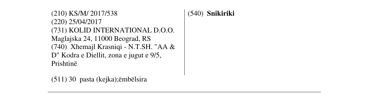 Zëri i markës Snikiriki në buletin
