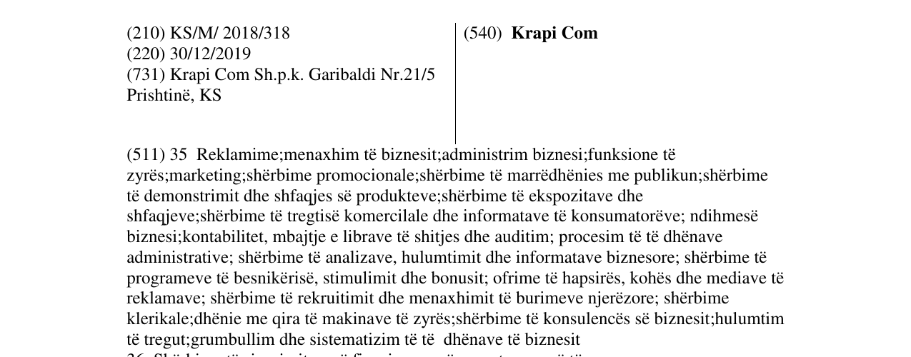 Zëri i markës Krapi Com në buletin