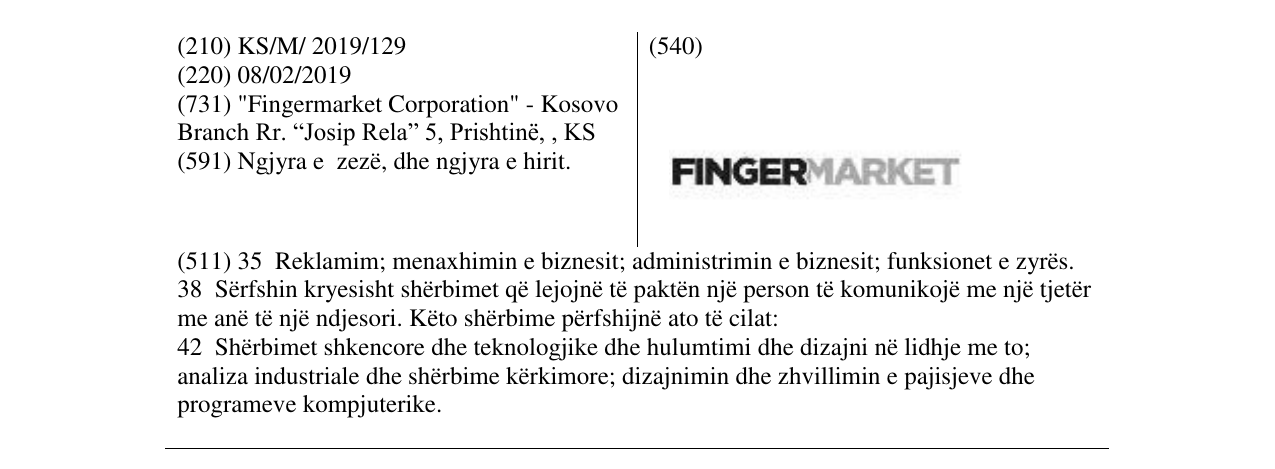 Zëri i markës FINGERMARKET në buletin