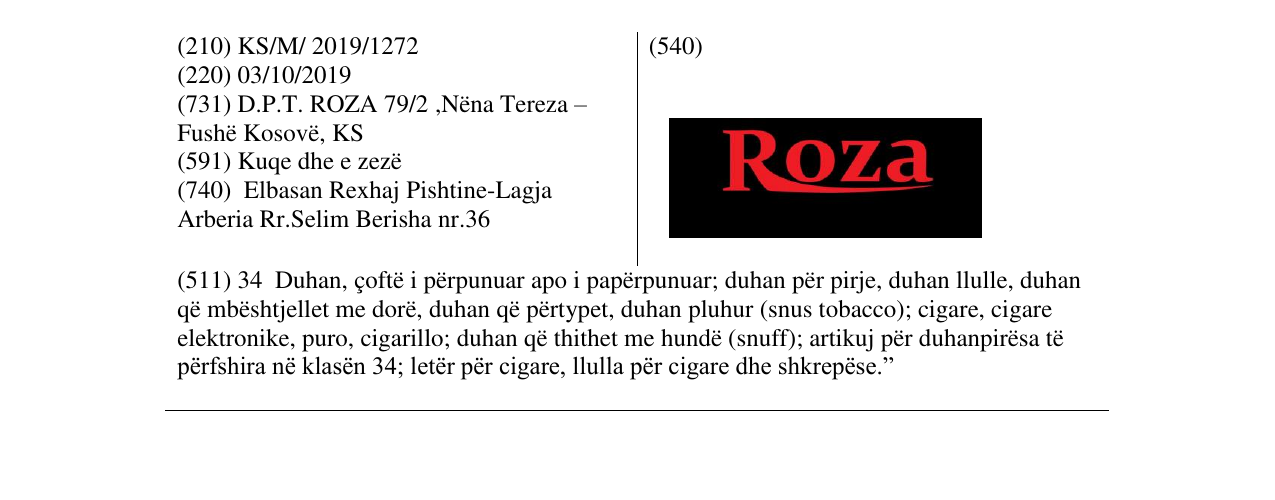 Zëri i markës Roza në buletin