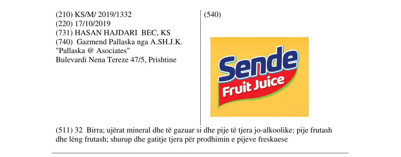 Zëri i markës Sende Fruit Juice në buletin