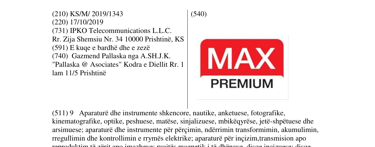 Zëri i markës MAX PREMIUM në buletin