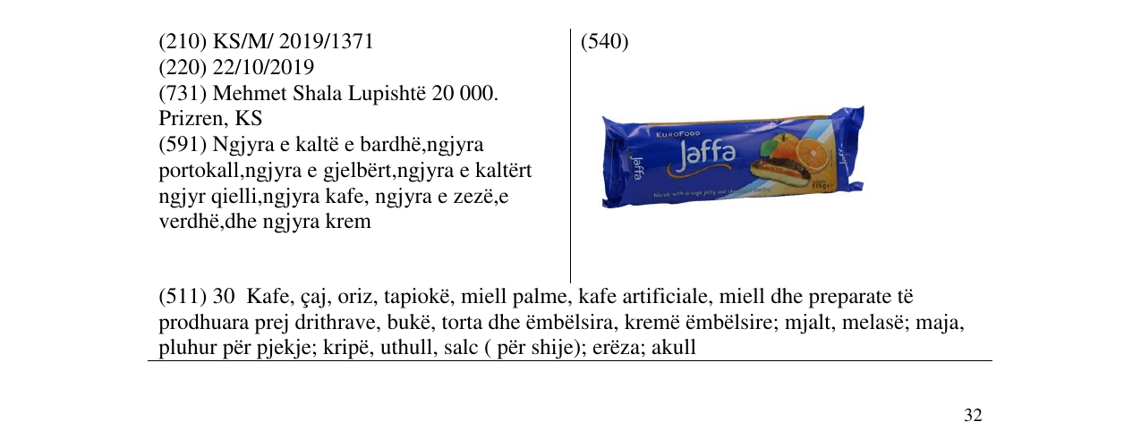 Zëri i markës Jaffa në buletin