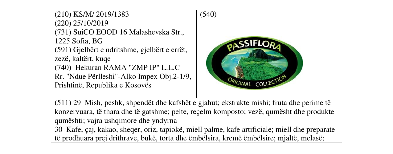 Zëri i markës PASSIFLORA në buletin