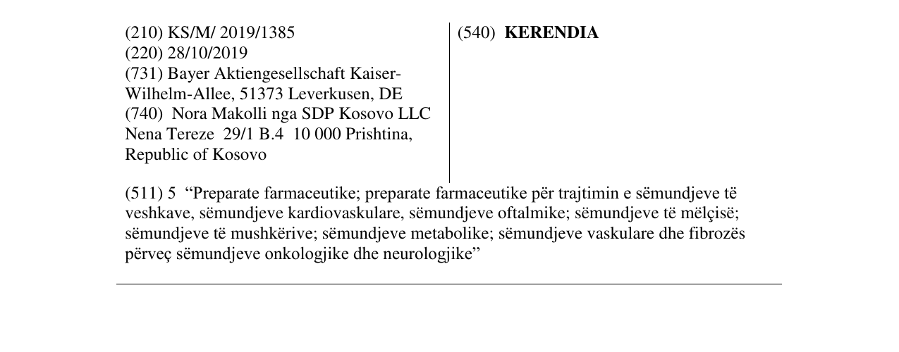 Zëri i markës KERENDIA në buletin
