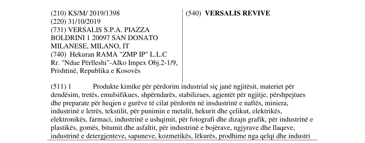 Zëri i markës VERSALIS REVIVE në buletin