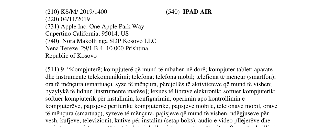 Zëri i markës IPAD AIR në buletin