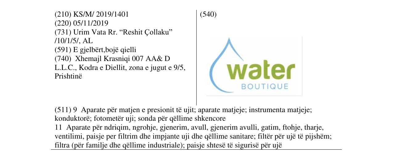 Zëri i markës water BOUTIQUE në buletin