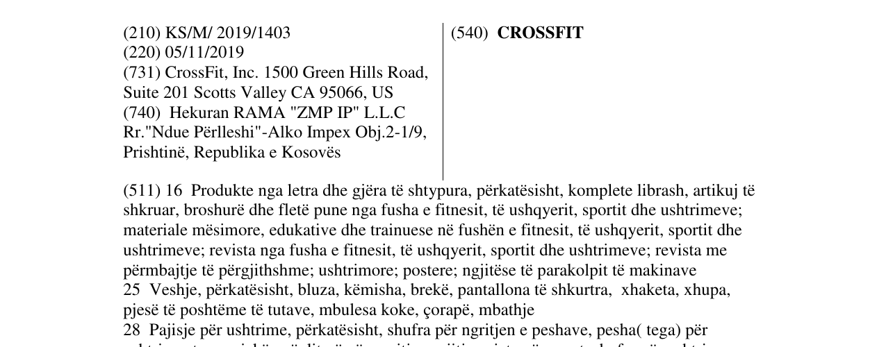 Zëri i markës CROSSFIT në buletin