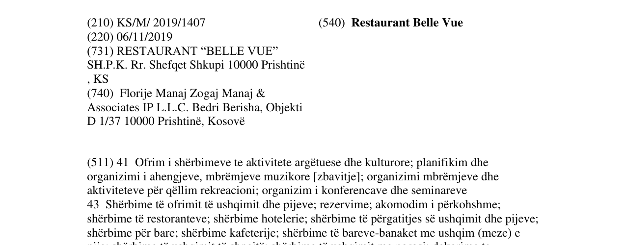 Zëri i markës Restaurant Belle Vue në buletin