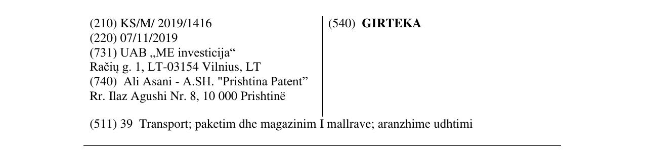 Zëri i markës GIRTEKA në buletin