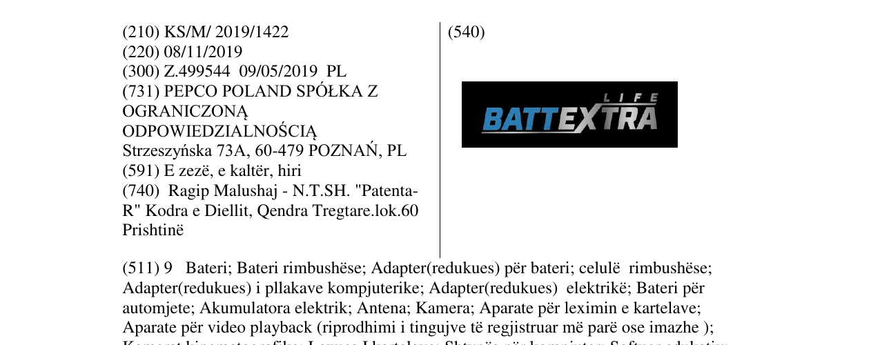 Zëri i markës BATTEXTRA në buletin