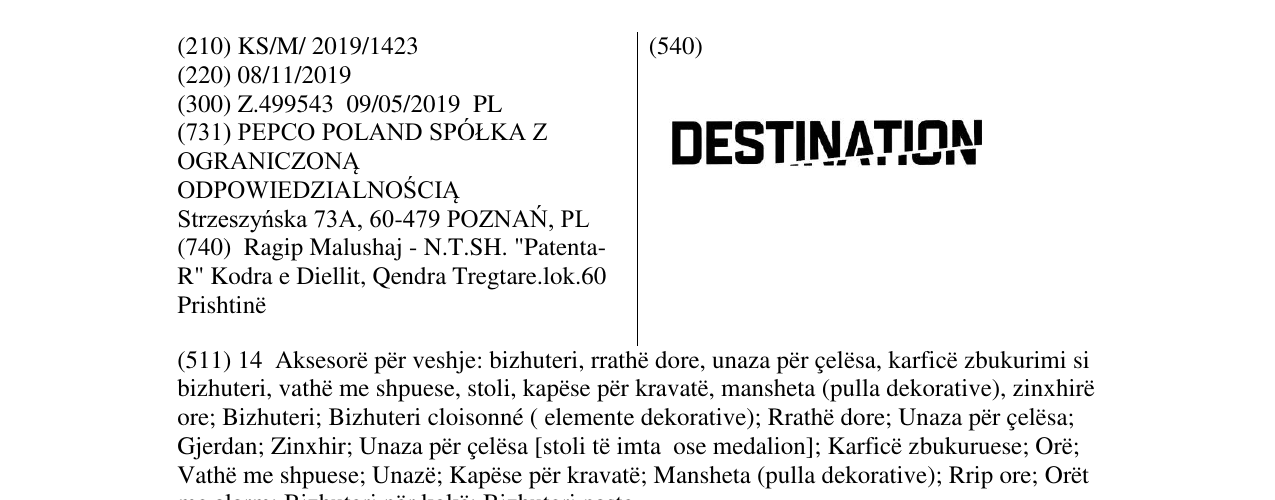 Zëri i markës DESTINATION në buletin