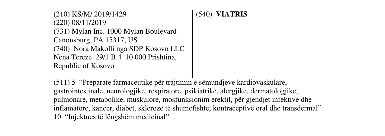 Zëri i markës VIATRIS në buletin