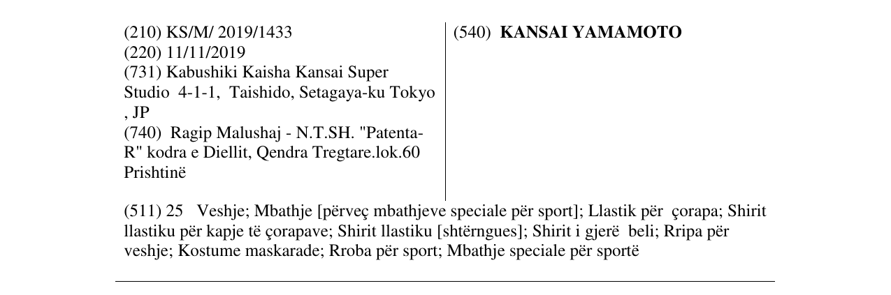 Zëri i markës KANSAI YAMAMOTO në buletin