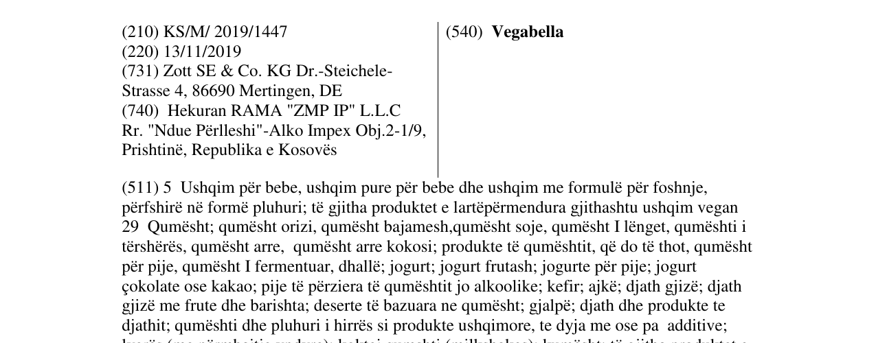 Zëri i markës Vegabella në buletin