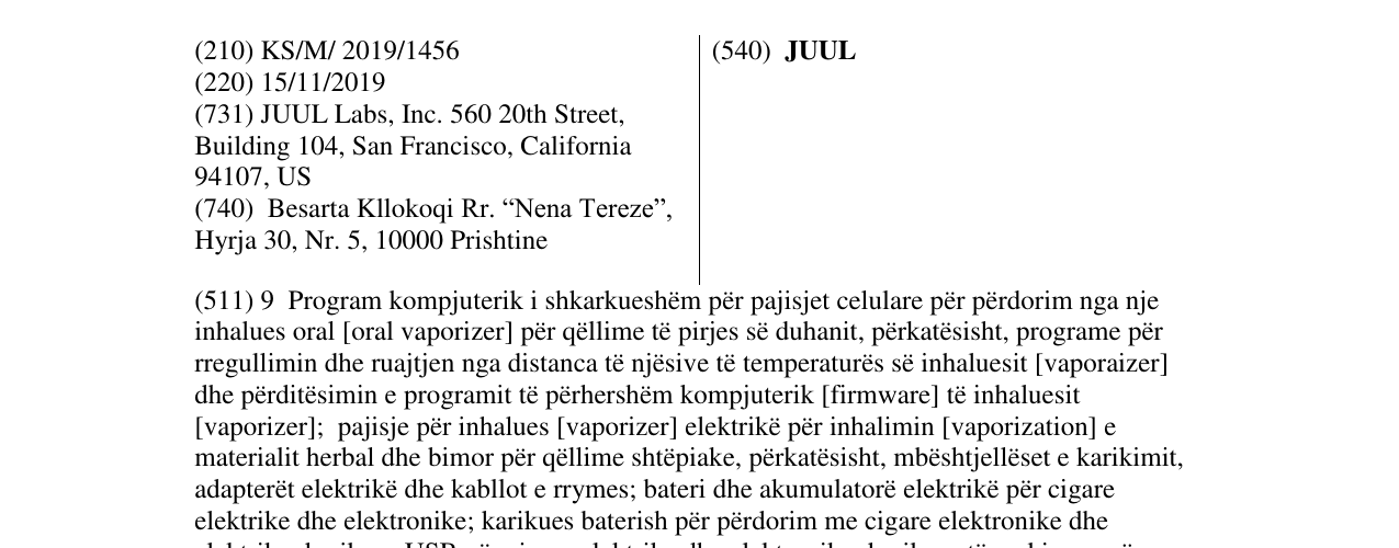 Zëri i markës JUUL në buletin