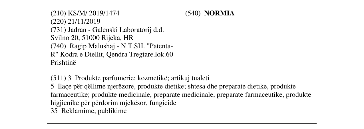 Zëri i markës NORMIA në buletin