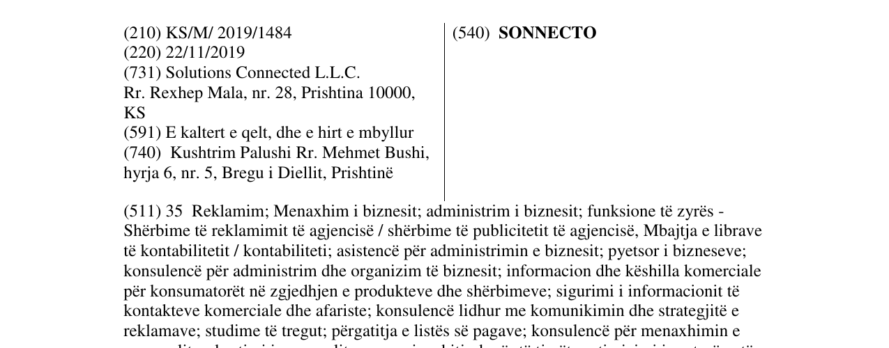Zëri i markës SONNECTO në buletin