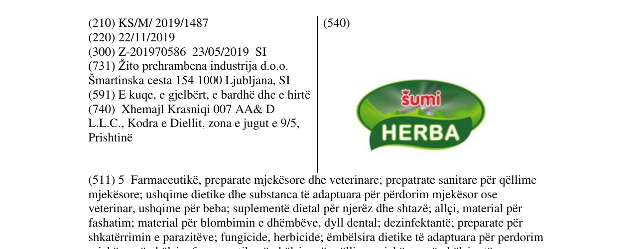 Zëri i markës sumi HERBA në buletin