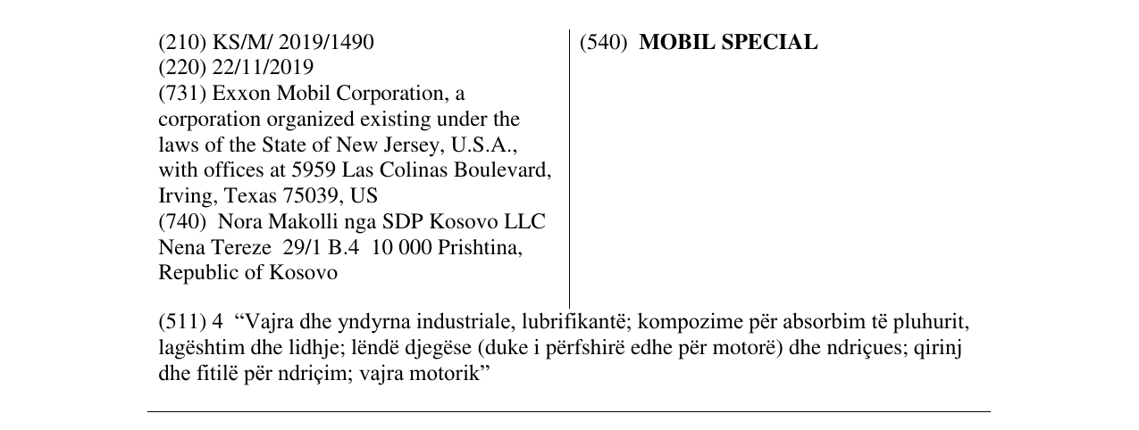 Zëri i markës MOBIL SPECIAL në buletin