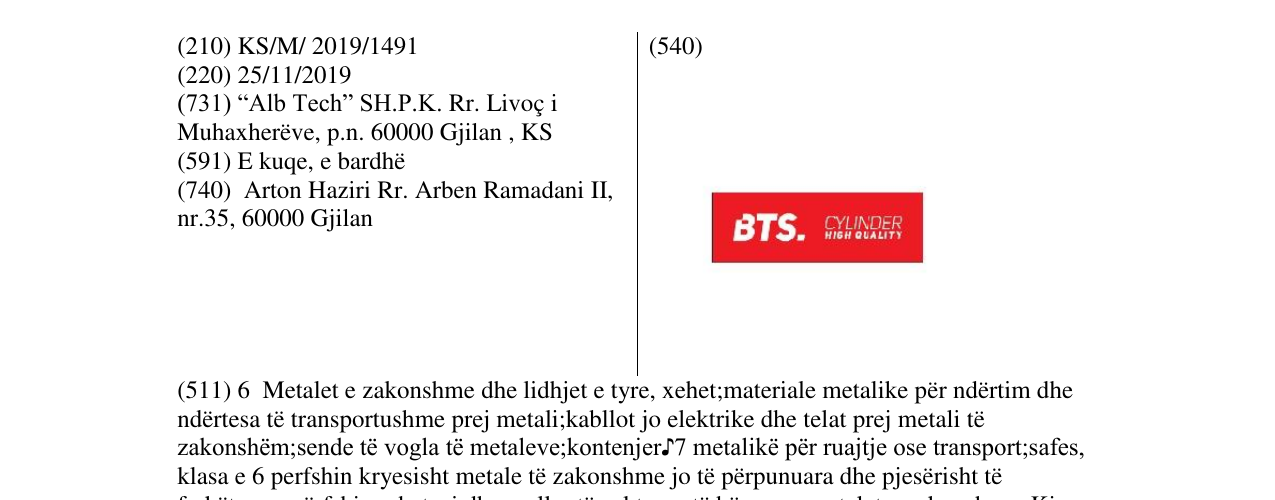 Zëri i markës BTS CYLINDER në buletin