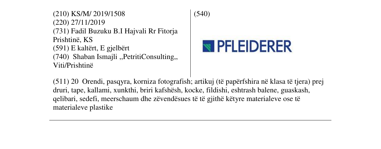Zëri i markës PFLEIDERER në buletin