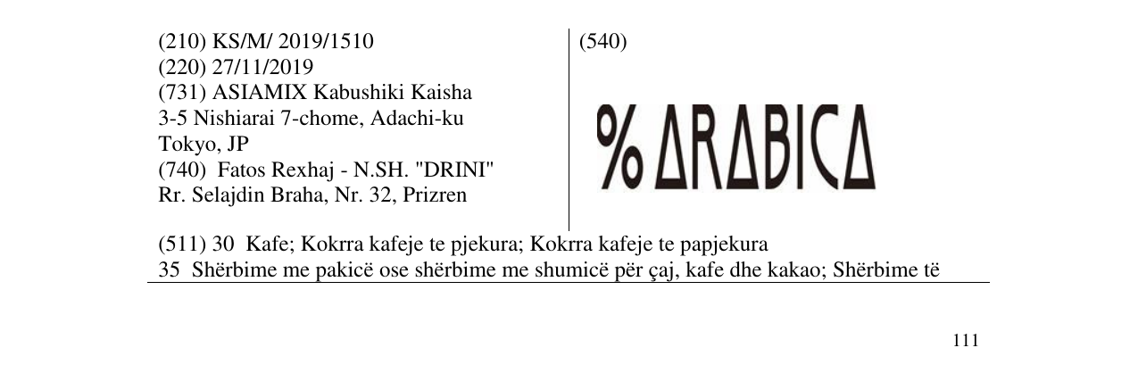 Zëri i markës ARABICA në buletin