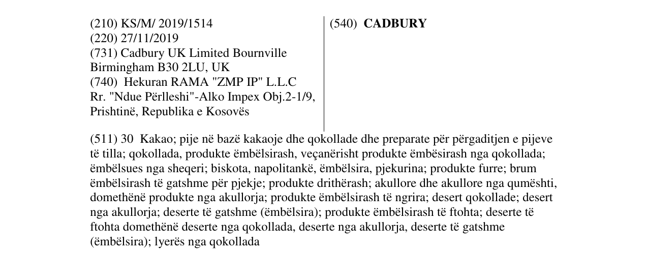 Zëri i markës CADBURY në buletin